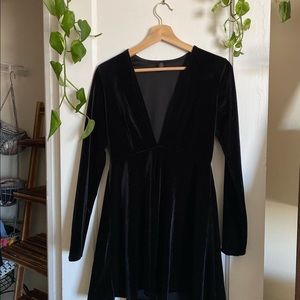 Urban Outfitters Deep V Velvet Little Black Dress